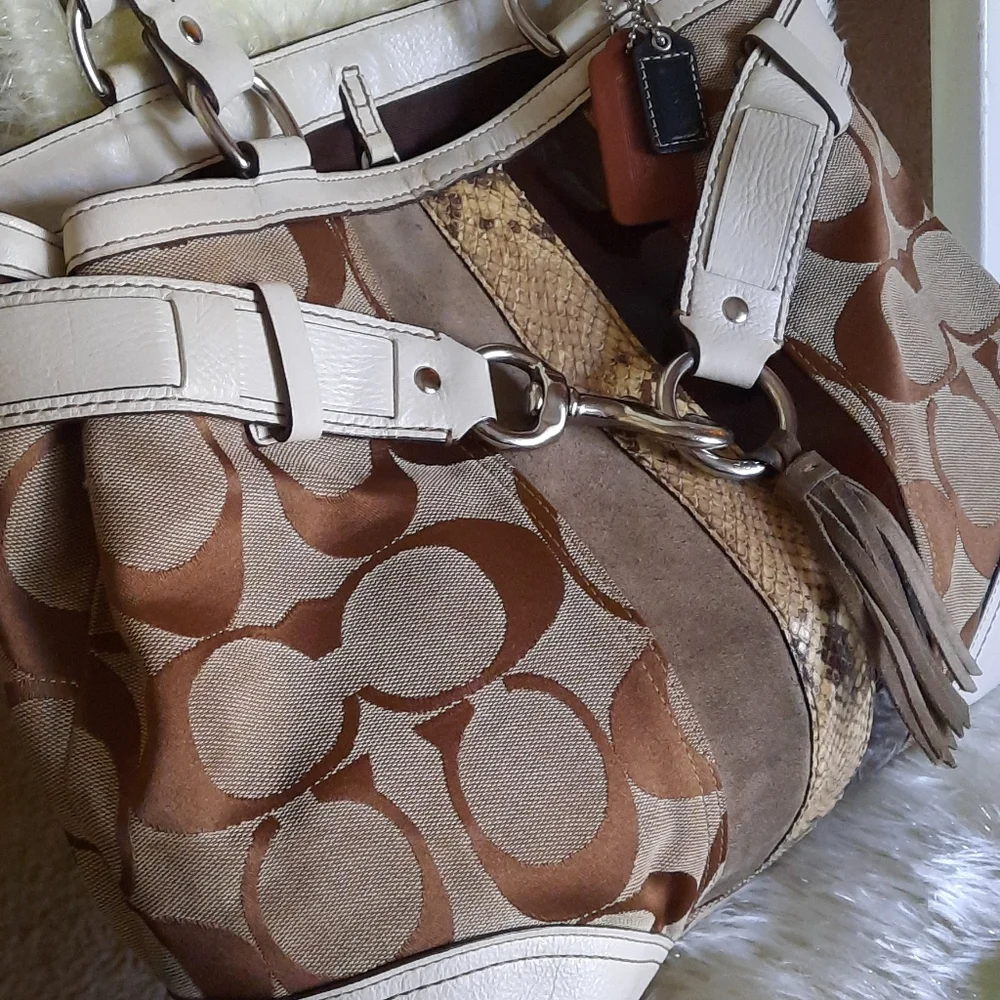 COACH Hampton Python/Leather Satchel - Picture 2 of 10